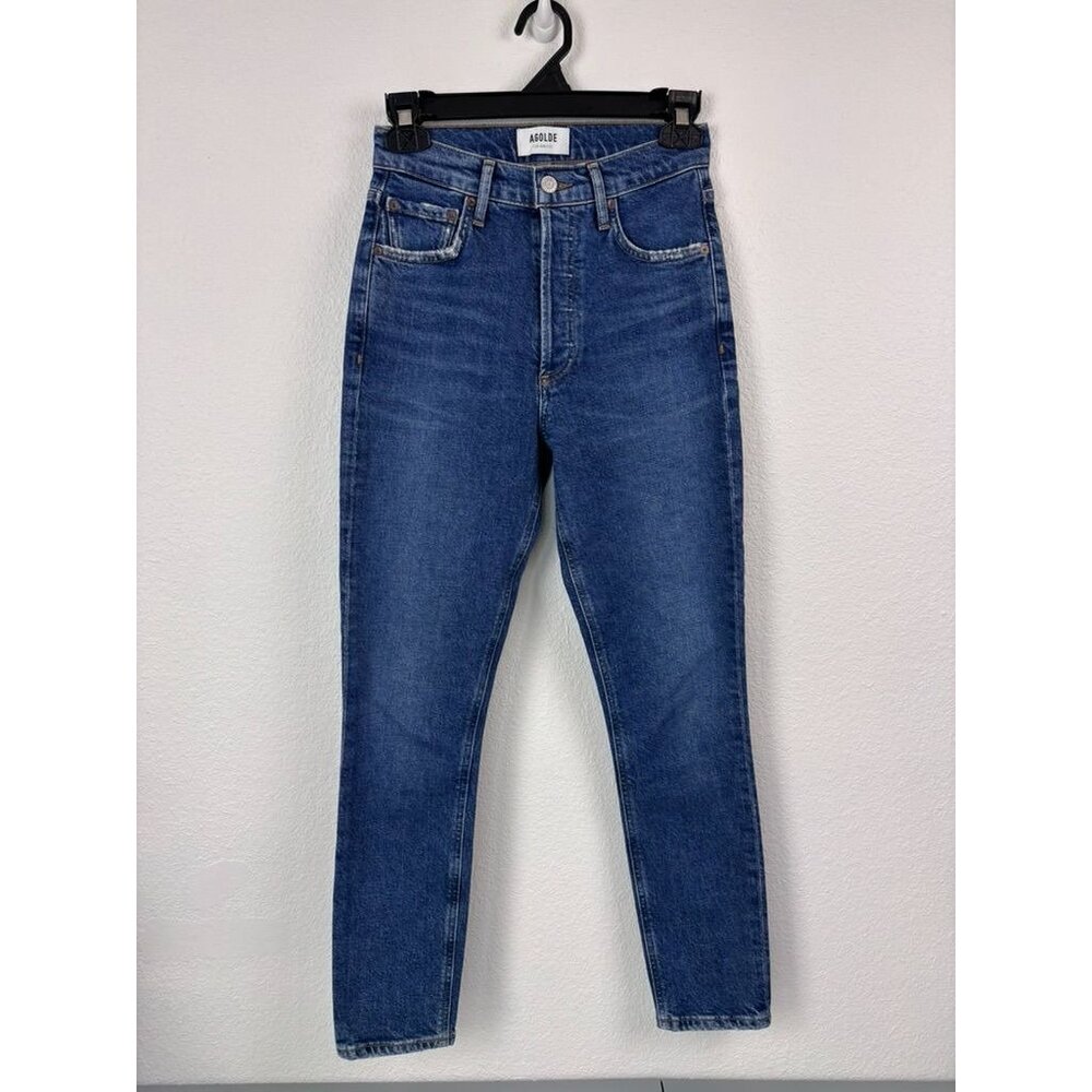 Agolde women's 24 waist medium wash high rise button fly‎ skinny jeans